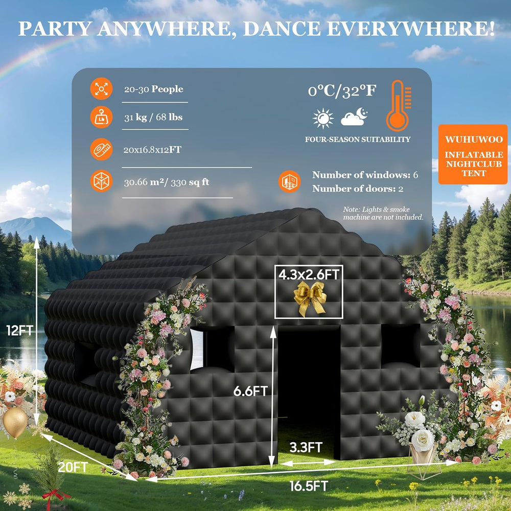 Inflatable Nightclub 20x16.8x12 Ft, Large Black Inflatable Club Tent with 2 D...