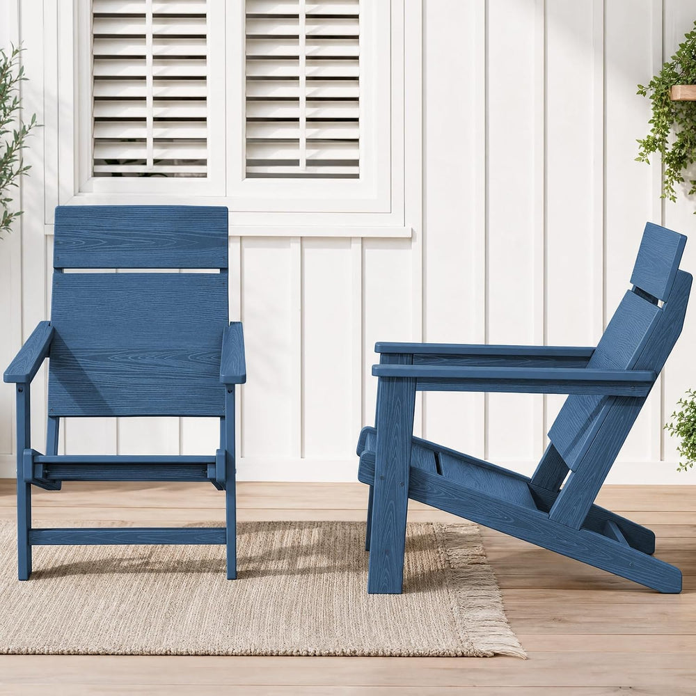 SERWALL Modern Adirondack Chairs Set of 4,Slateless,Solid Backrest,Blue