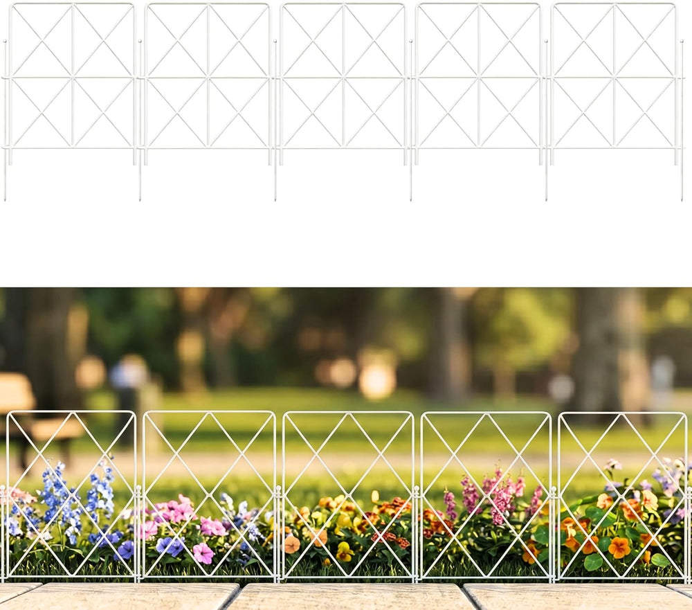 ShopLaLa Garden Fence (10 Panels) 12.5in(L) x 16.5in(H) Decorative White Meta...