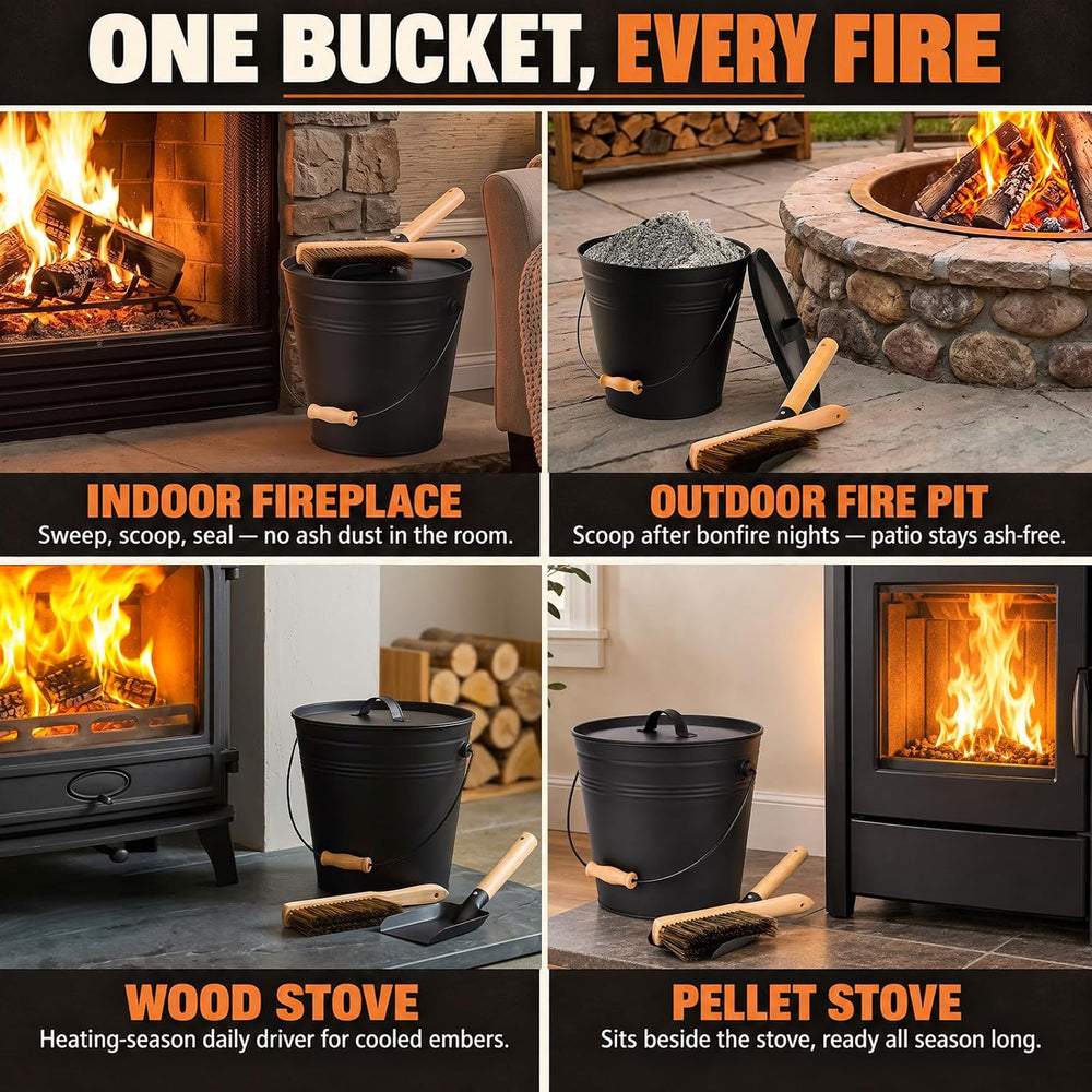 FEED GARDEN 3.5 Gallon Ash Bucket for Fireplace with Lid, 16" Shovel &am...