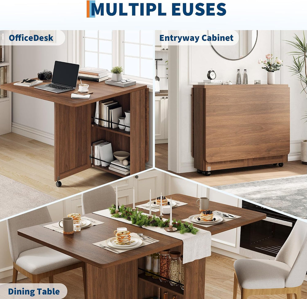 Garvee Folding Dining Table with Storage, Folding Kitchen Table with 6 Wheels...