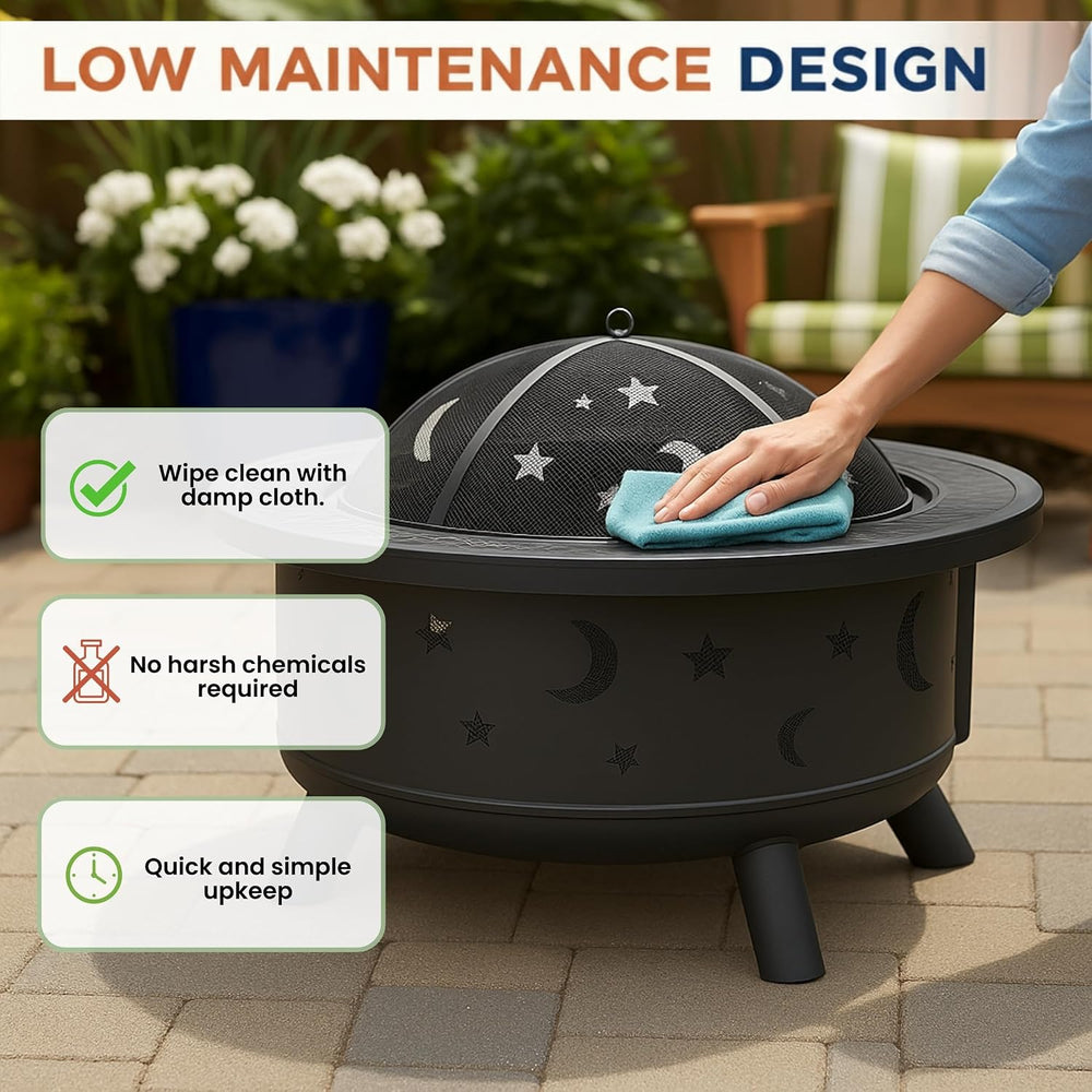 Fire Pit - 32-Inch Outdoor Wood Burning Firepit with Screen, Poker, and Cover...