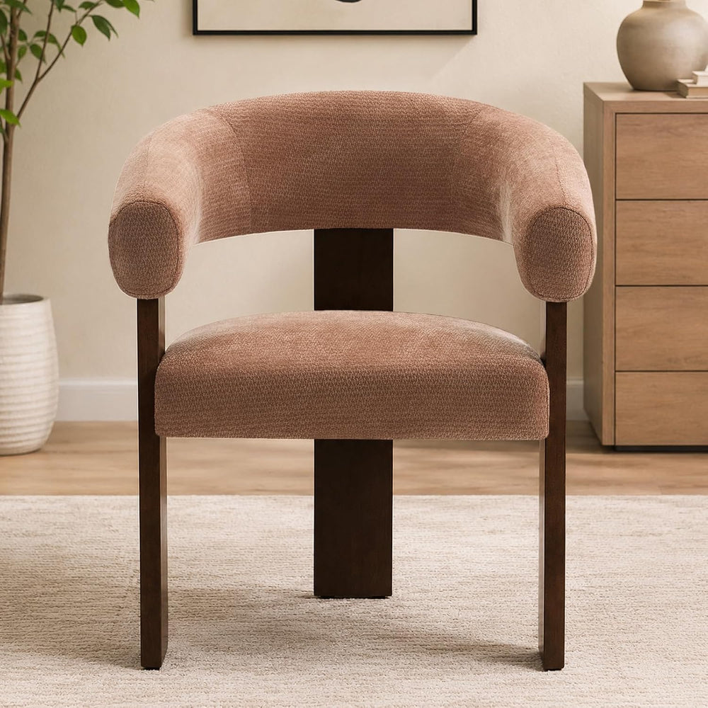Modern Accent Chair, Barrel Armchair, U-Shaped Backrest, Brown