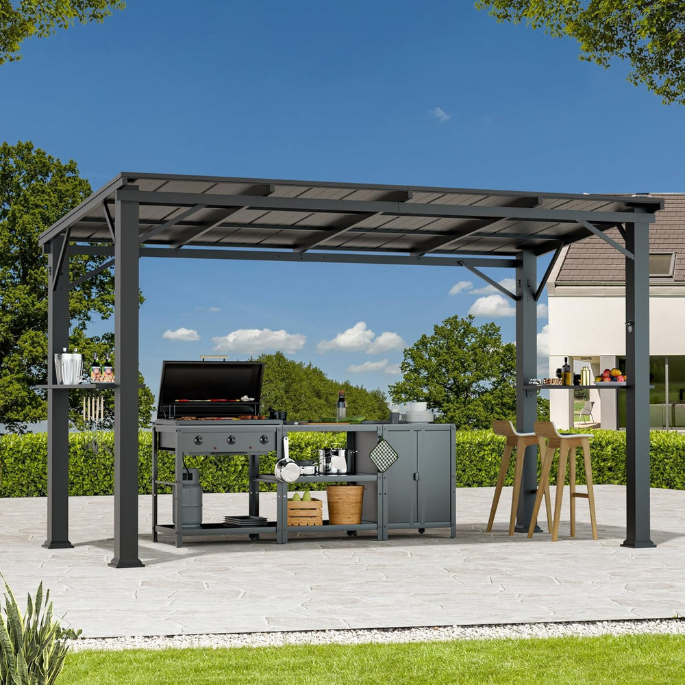Covered Outdoor Grill Gazebo 6'x12'with Side Shelf, Outdoor Hardtop G...