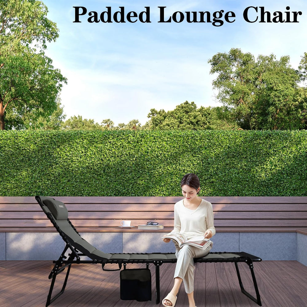 Outdoor Folding Lounge Chair Padded for Adults 264Ibs Patio Chaise Lounge Cha...