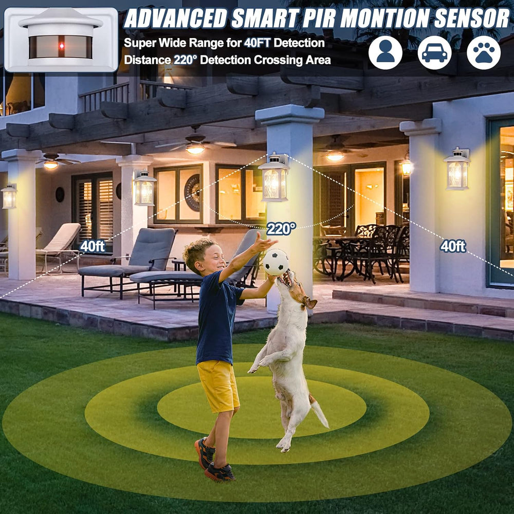 FILIYANO White Motion Sensor Outdoor Wall Lights, Dusk to Dawn, 2 Pack