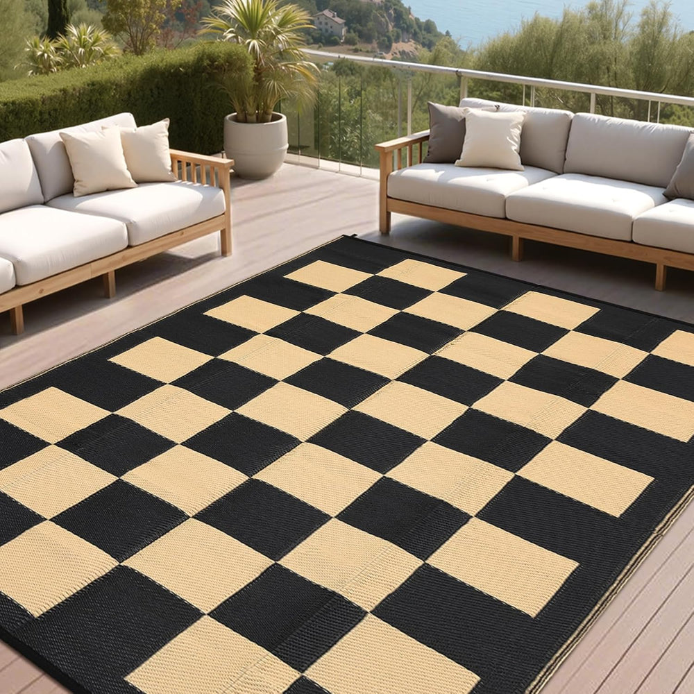 GarveeHome Outdoor Rug 5 x 8 Waterproof Modern Checkboard Plastic Straw Rug, ...