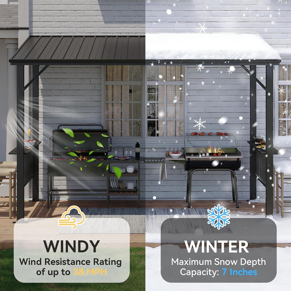 Aoxun 12x6FT Hardtop Gazebo, Grill Gazebo with Sloping Steel Roof, Black