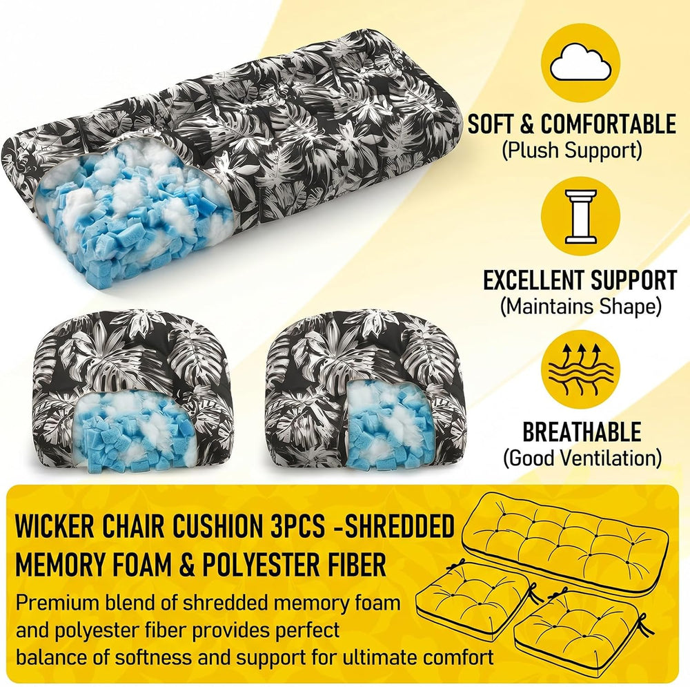 1 MIDDLE ONE Wicker Chair Cushions 3 Pieces Set for Outdoor Furniture, Replac...