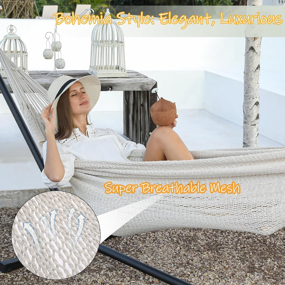 ZEAN Handwoven Hammock by Thick Cotton Rope XXL Two Person Hammock for Outsid...