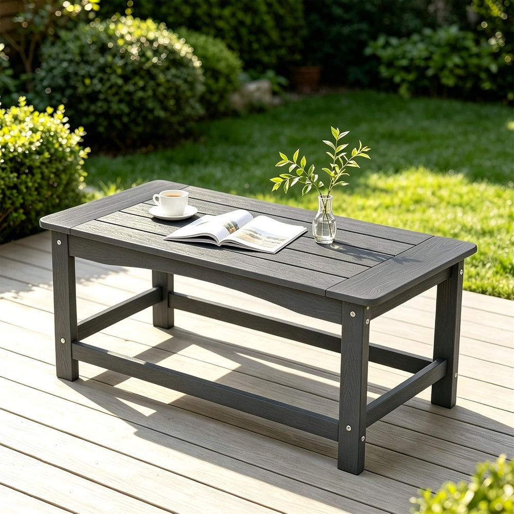 Outdoor Coffee Table, 35.4" x 17.5" All Weather Rectangle Patio Cof...