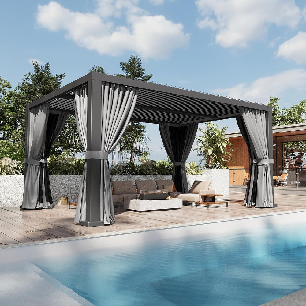Aoxun Louvered Pergola 12x14 All-Aluminum, Waterproof Curtains and Netting