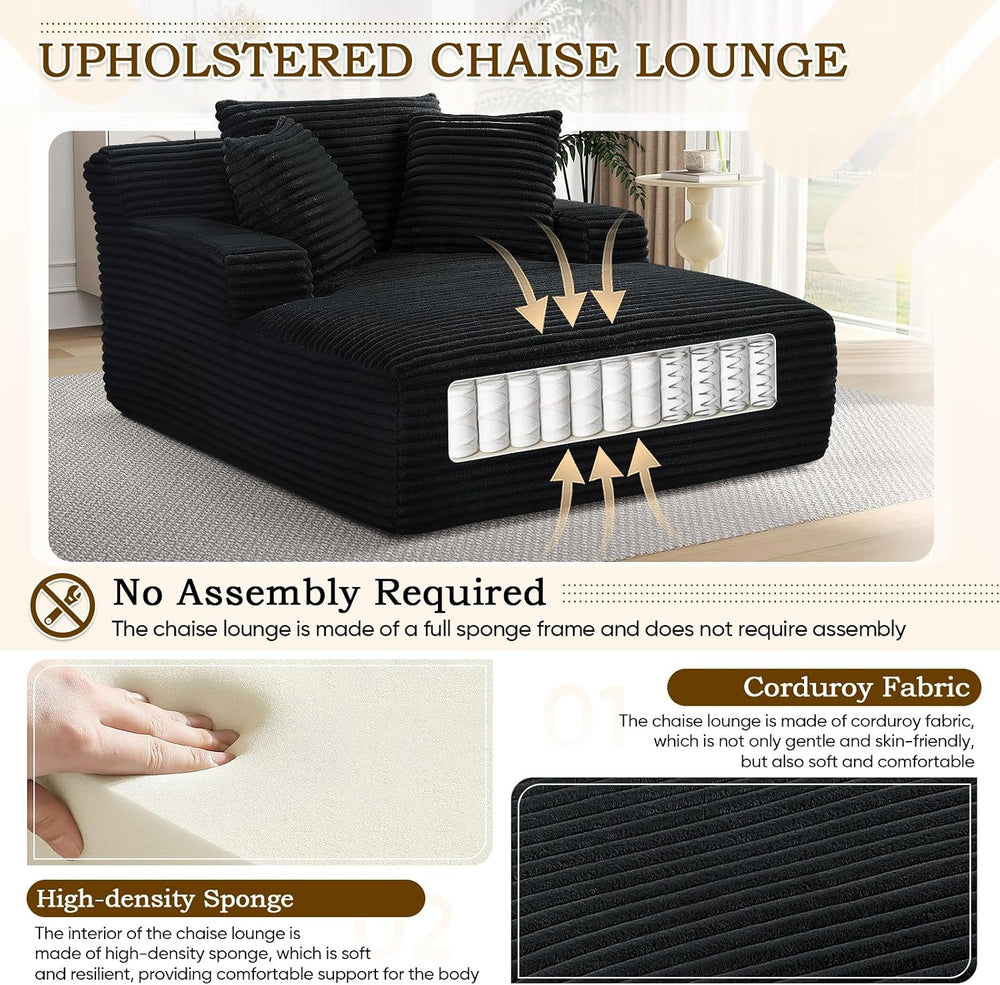 Oversized Chaise Lounge Chair Indoor,50" W Upholstered Corduroy Sofa wit...