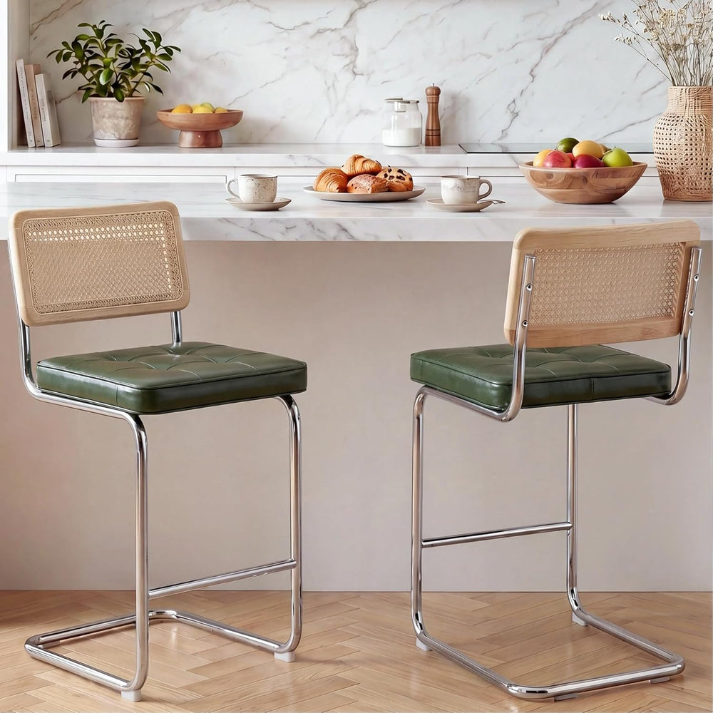 Zesthouse Natural Rattan Counter Stools Set of 2, 26" Modern Boho Barstools