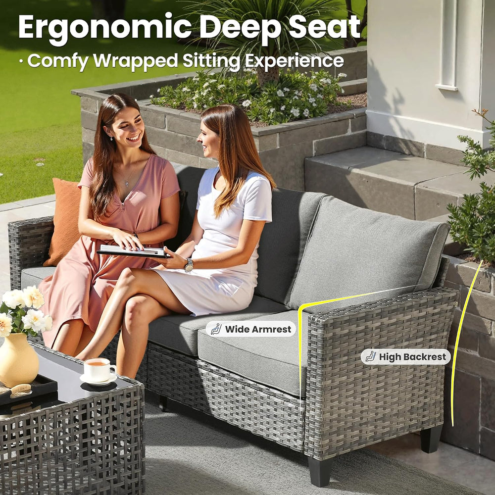 ovios 9 Pieces Patio Furniture Set, Outdoor Wicker Sofa Couch with Swivel Gli...