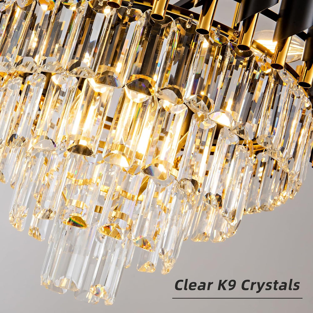Modern Chandelier Gold and Black Crystal Chandeliers 4-Tier 20 Inch Round Han...