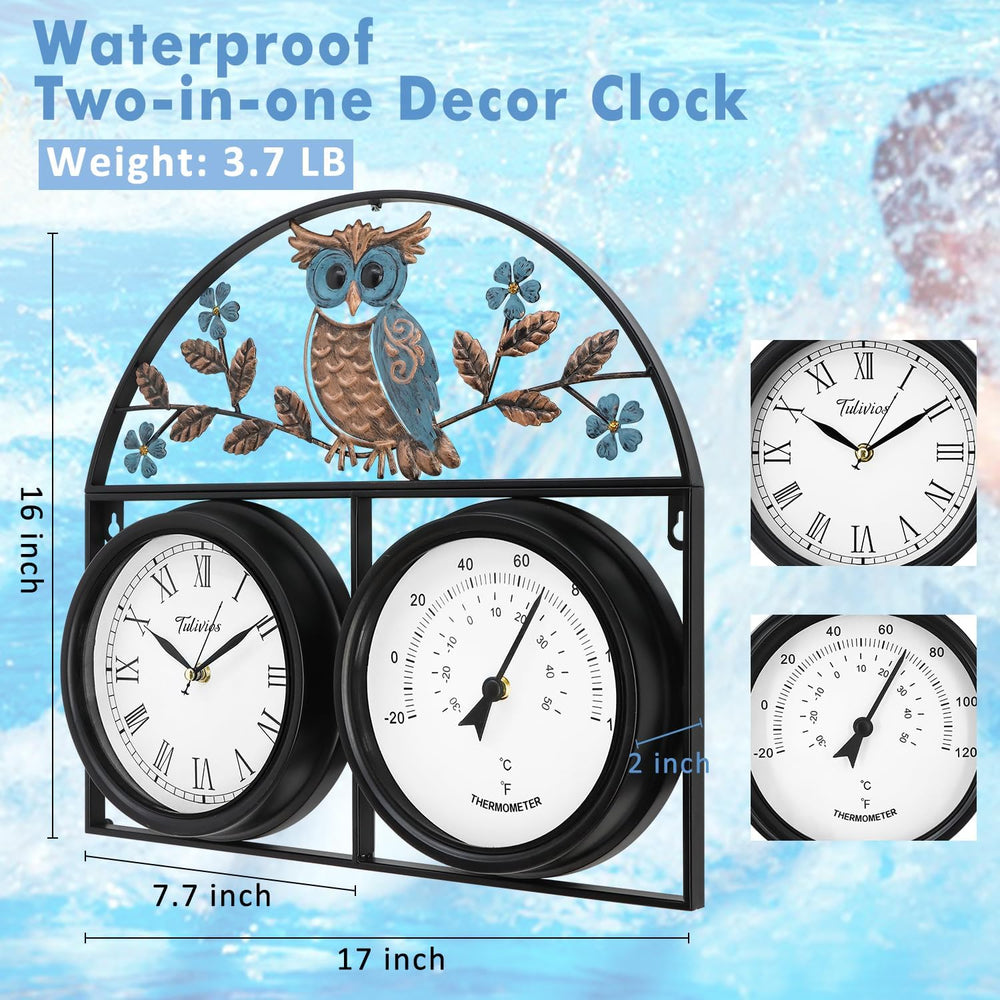 17Inch Large Outdoor Clock,Waterproof Wall Clock with Thermometer,Weatherproo...