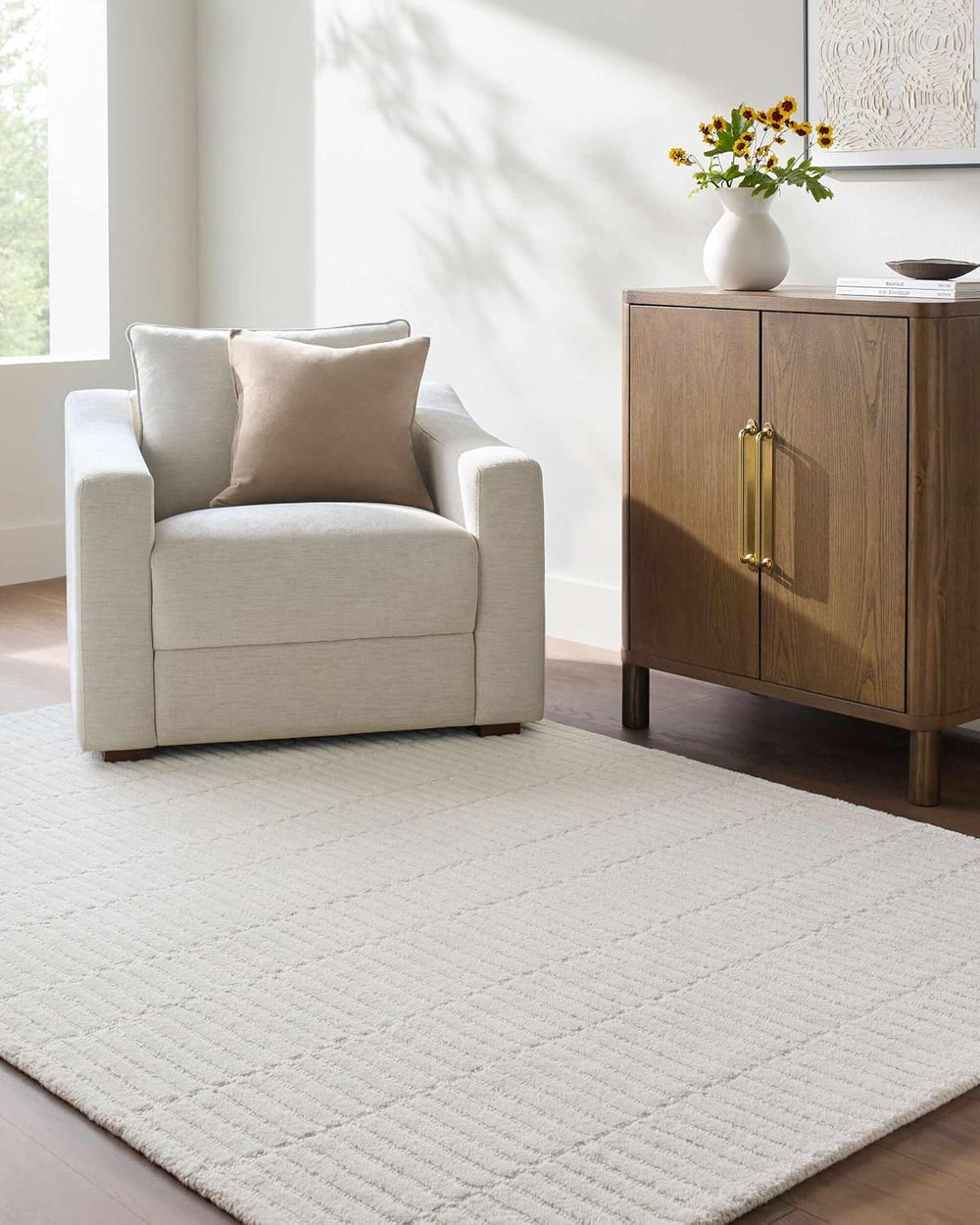 Hauteloom Finial Wool Living Room, Bedroom Area Rug - Neutral Modern Minimali...