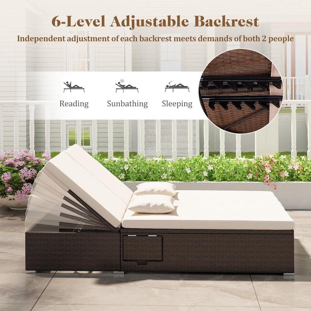 Tangkula Outdoor Rattan Daybed with 6-Level Adjustable Backrests, 2-Person Ad...