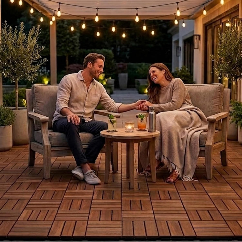 Jurax Interlocking Wood Deck Tiles, 10Pcs Patio Flooring, Walnut