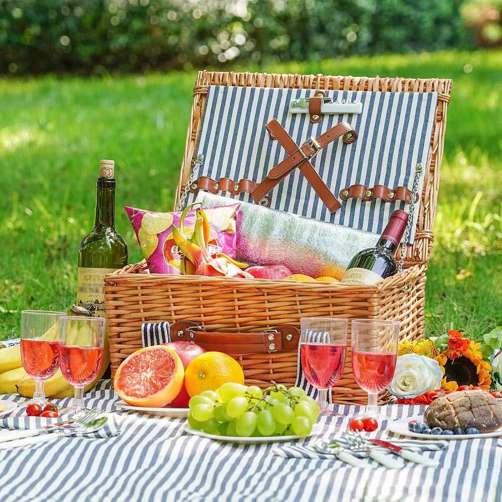WICKERLAND Picnic Basket Set for 4 Persons w/Blanket & Insulated Cooler