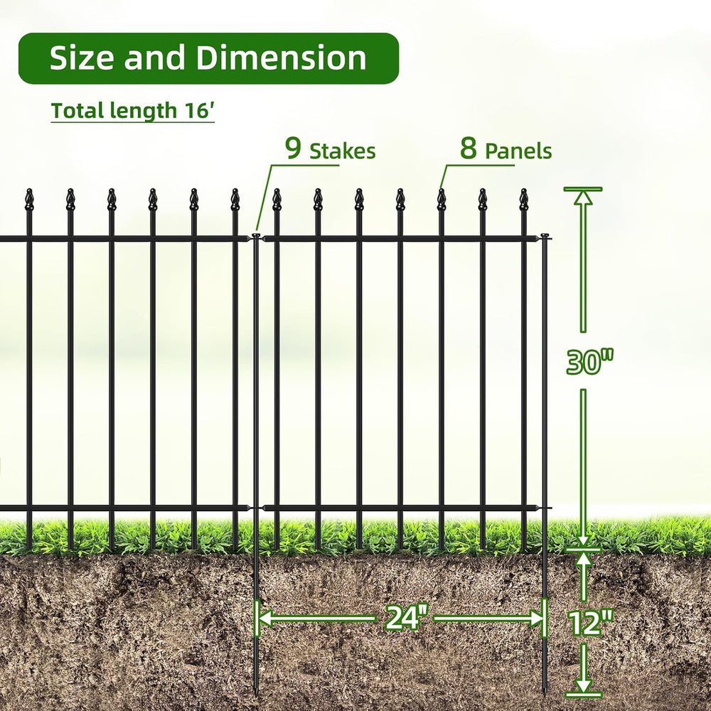 Decorative Metal Garden Fence 30" x 16', Outdoor Fence Border with S...
