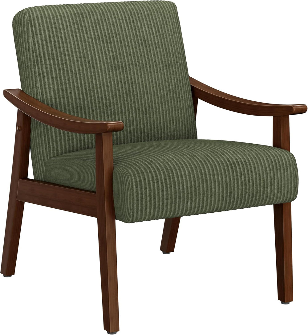 Yaheetech Accent Chairs, Mid-Century Corduroy Fabric Armchairs, Dark Green