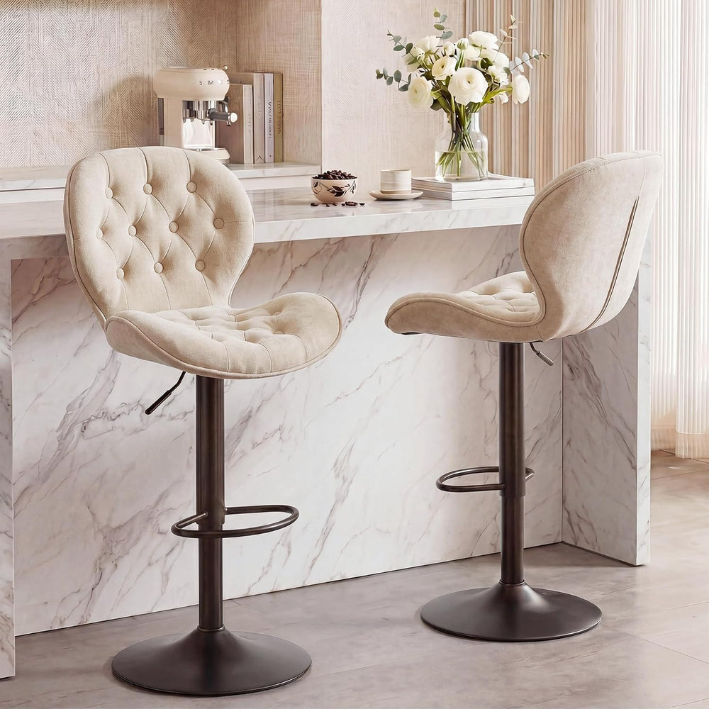 GRUSIGN Bar Stools Set of 2, Modern Swivel Adjustable Bar Chairs, Chenille Fa...