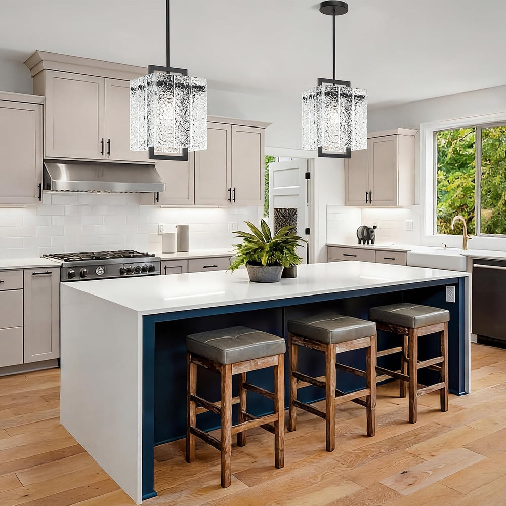 Modern Black Rectangle Chandelier, Black 7" Pendant Lights Kitchen Islan...