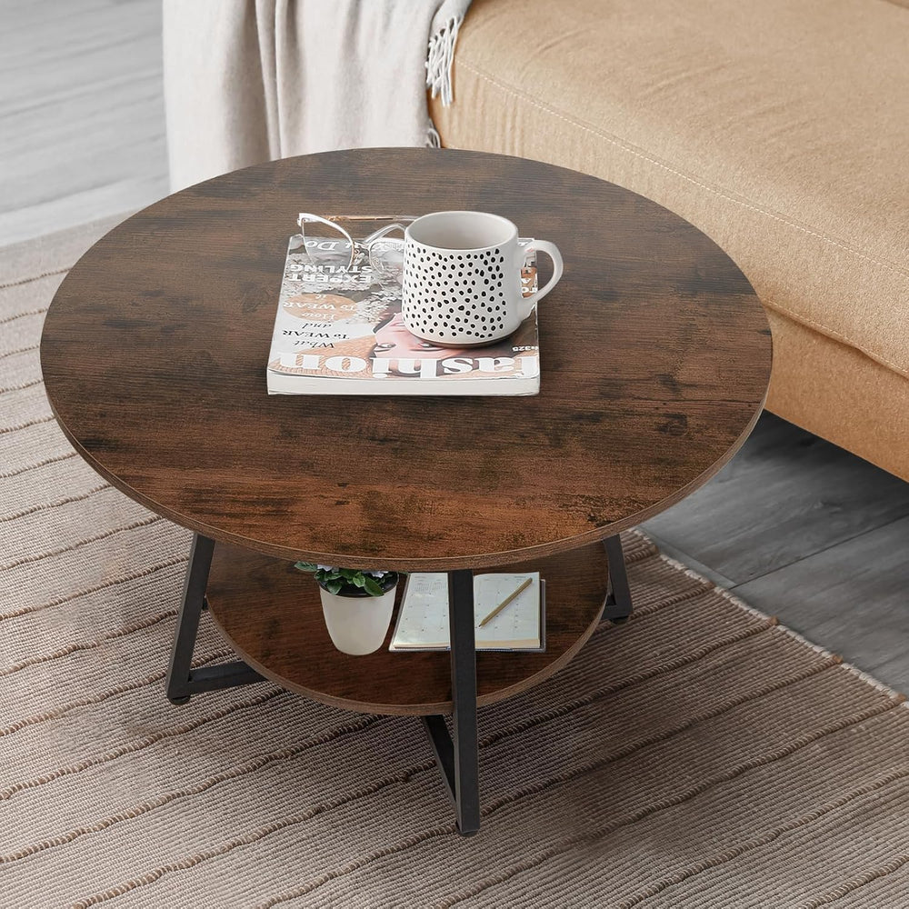 Round Coffee Table, 2-Tier Circle Coffee Table with Storage, Modern Wood Roun...