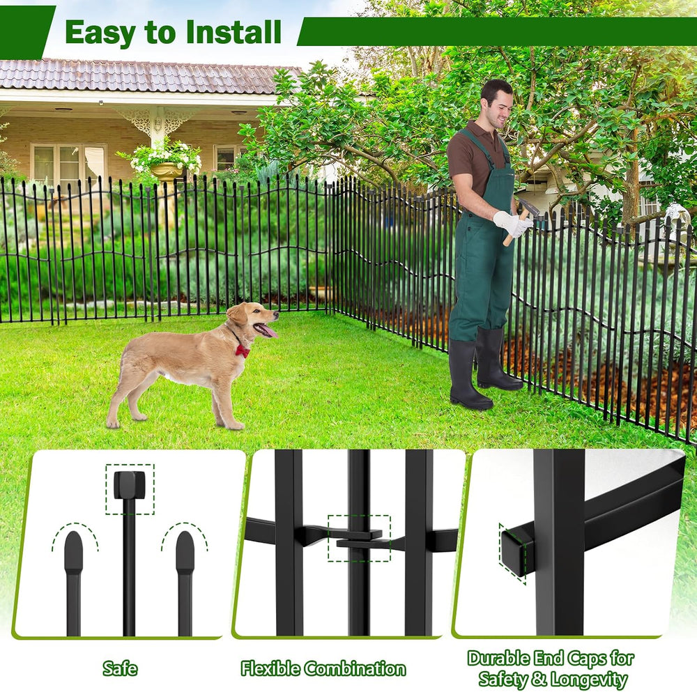 8 Panels No Dig Decorative Garden Fence with Gate - 40in H x 18ft L, Tall Hea...