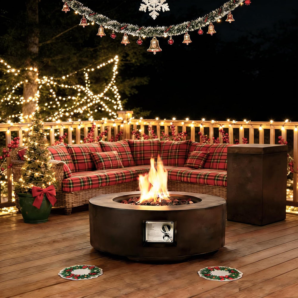 30" Outdoor Propane Fire Pit Table Round Gas Firepit Table with Tank Holder