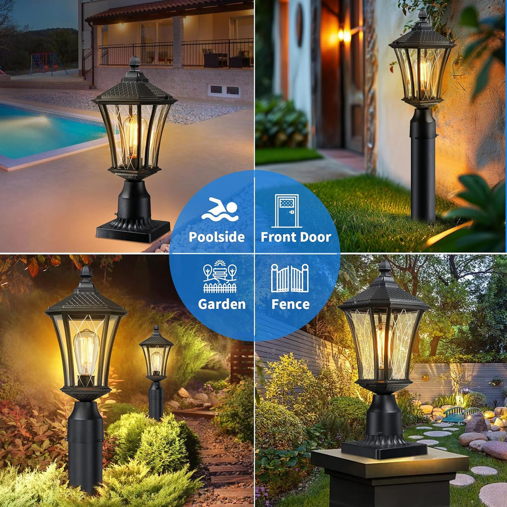 YSN 16" Outdoor Post Lights, Black Lamp Post Light Fixture, 2 Packs