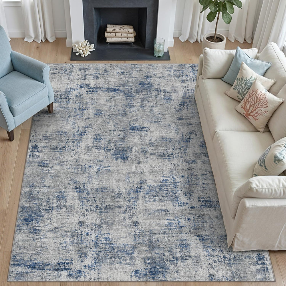 DEXI 6x9 Abstract Area Rugs for Living Room, Washable Rug for Bedroom, Blue