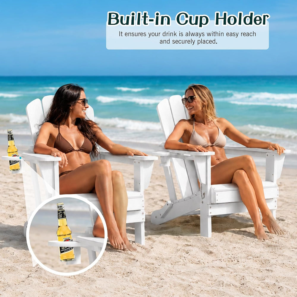 Domi Folding Adirondack Chair, HDPE All-Weather Adirondack Chairs with Cup Ho...