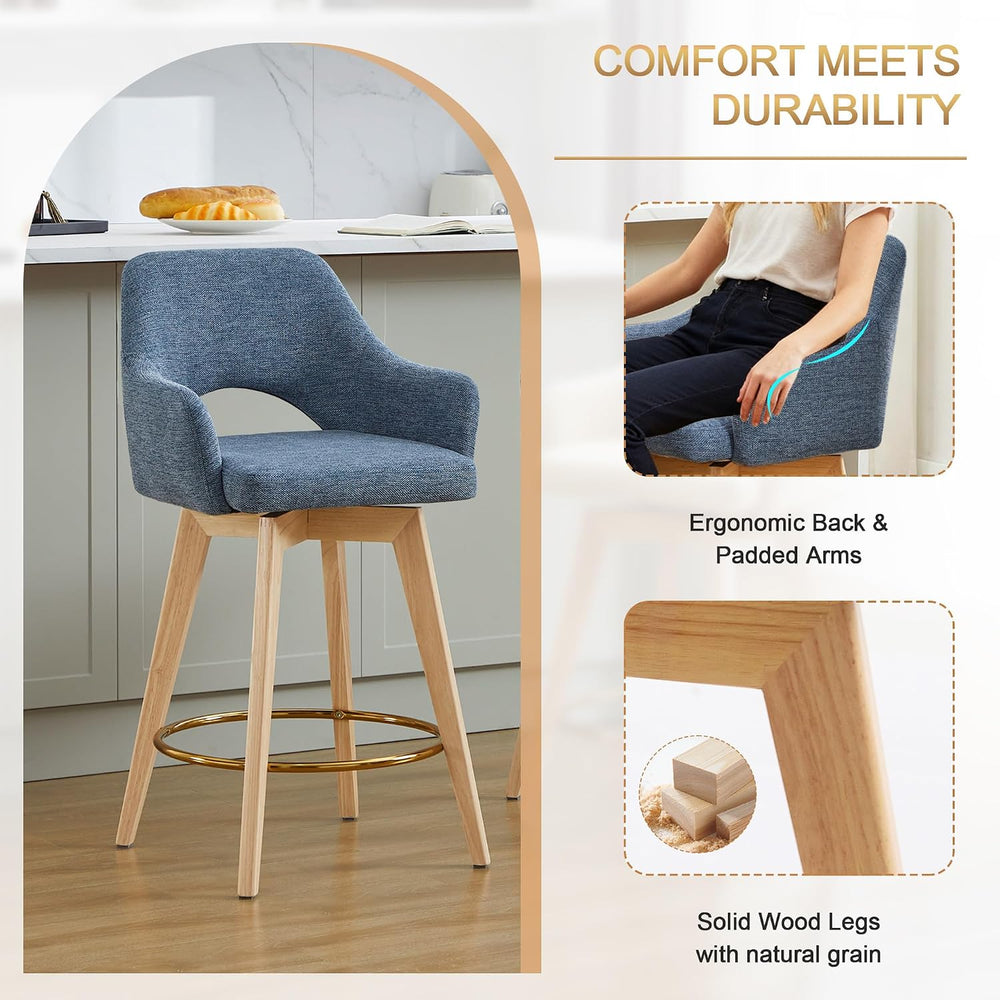 Zesthouse Swivel Counter Stools Set of 4, Wooden Counter Height Bar Stools