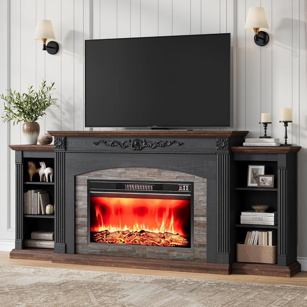80" Electric Fireplace TV Stand for TVs Up to 90" with Mantel, Black