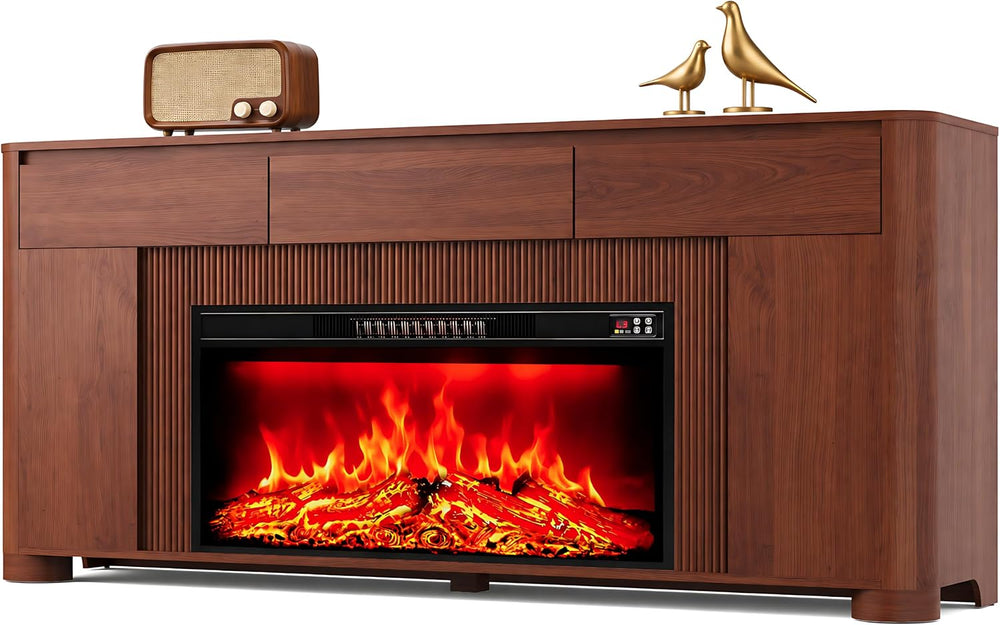 YANSNWO 70" Fireplace TV Stand for TVs Up to 80", Walnut