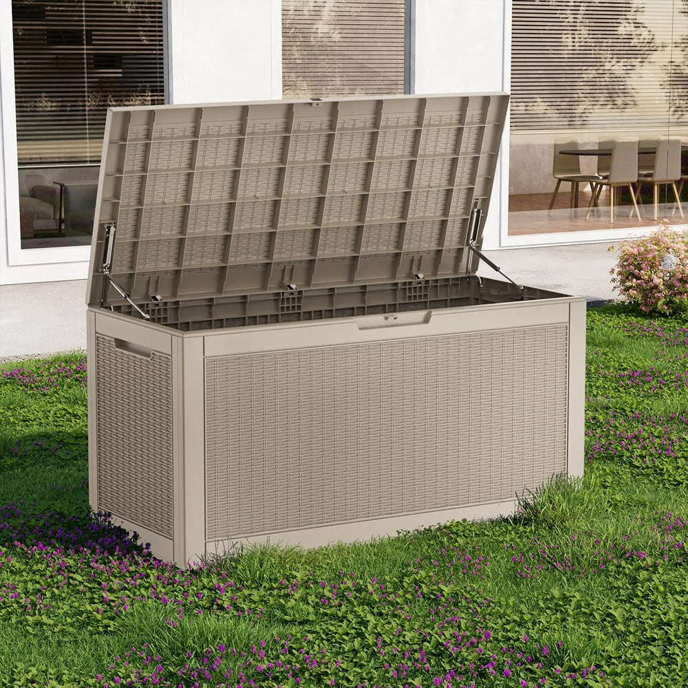 PatioZen 120 Gallon Resin Deck Box, Lockable Patio Outdoor Storage Box for Fu...