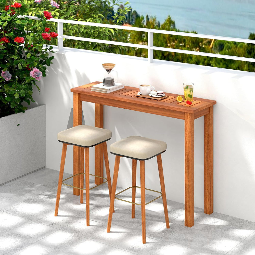 Tangkula Narrow Outdoor Dining Table, Solid Wood Furniture Patio Console Tabl...