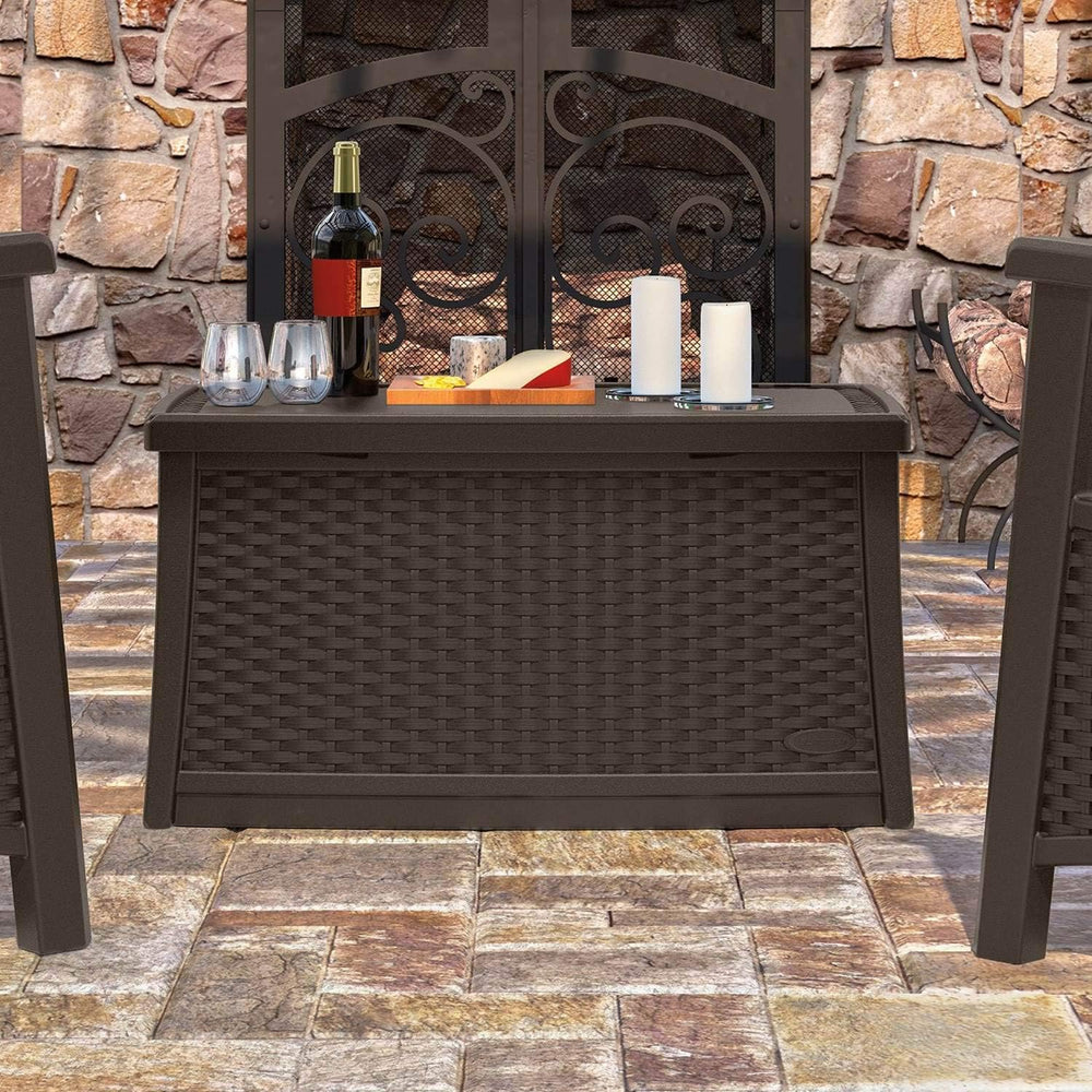 Suncast 30 Gallon Resin Outdoor Patio End Table Storage Box, Java, Made in th...