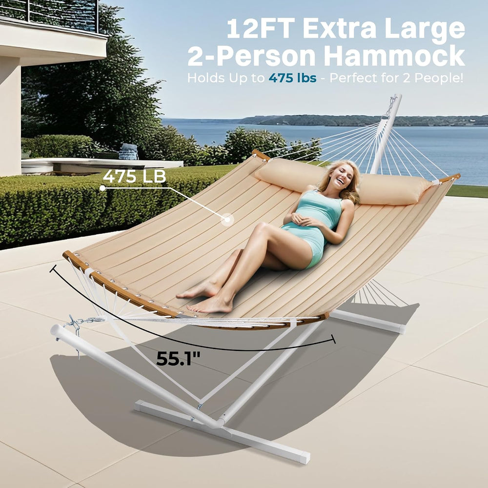 SUPERJARE Hammock with Stand, 2 Person Heavy Duty Hammock with Padded Cotton,...