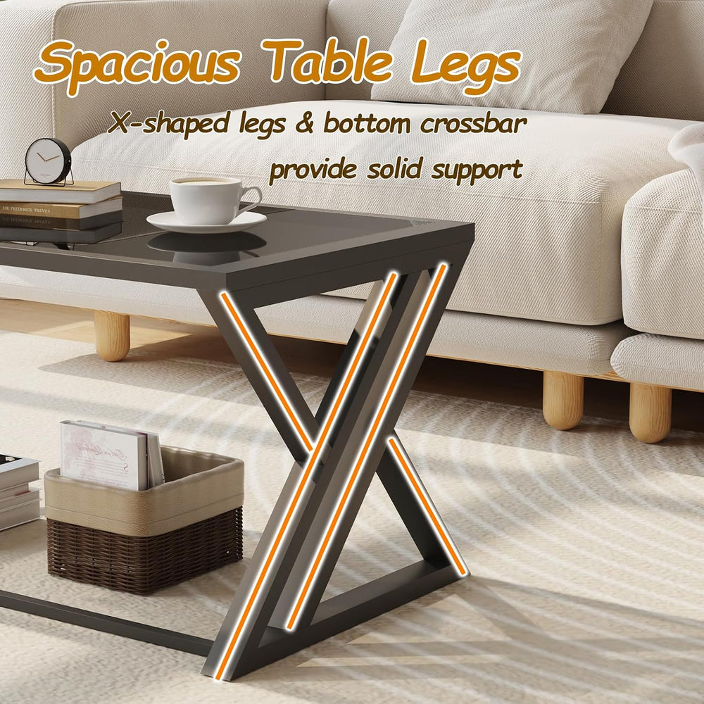 Wolawu Coffee Table Grey Glass Coffee Table for Living Room,Modern Rectangula...