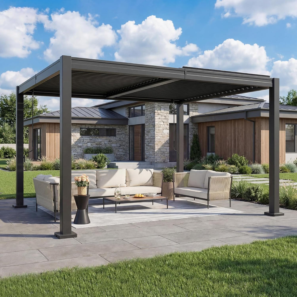AirWire 10x12 FT Louvered Pergola Dark Gray