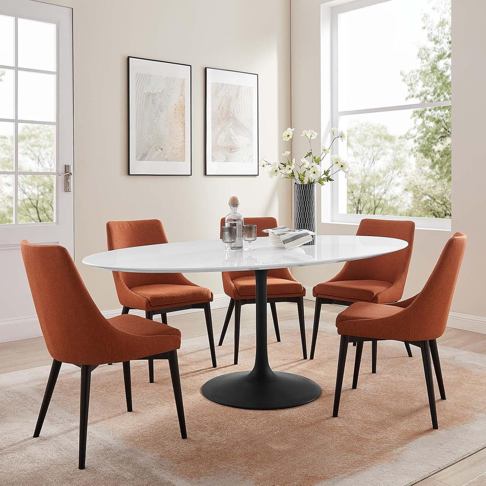 Modway Lippa 78" Oval-Shaped Mid-Century Modern Dining Table with White ...