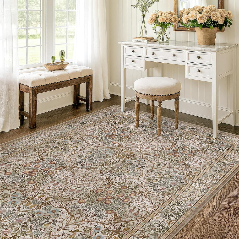 Vintage 4x6 Entryway Rug, Washable Area Rugs for Mudroom, Bedside Rugs Bedroo...