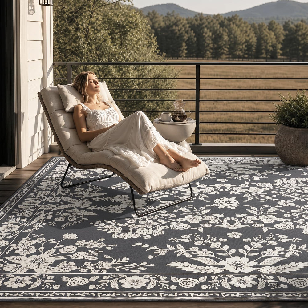 AMOAMI-Outdoor Rug-Patio Rug 5x8 ft Quick Dry Machine Washable Flatweave Text...