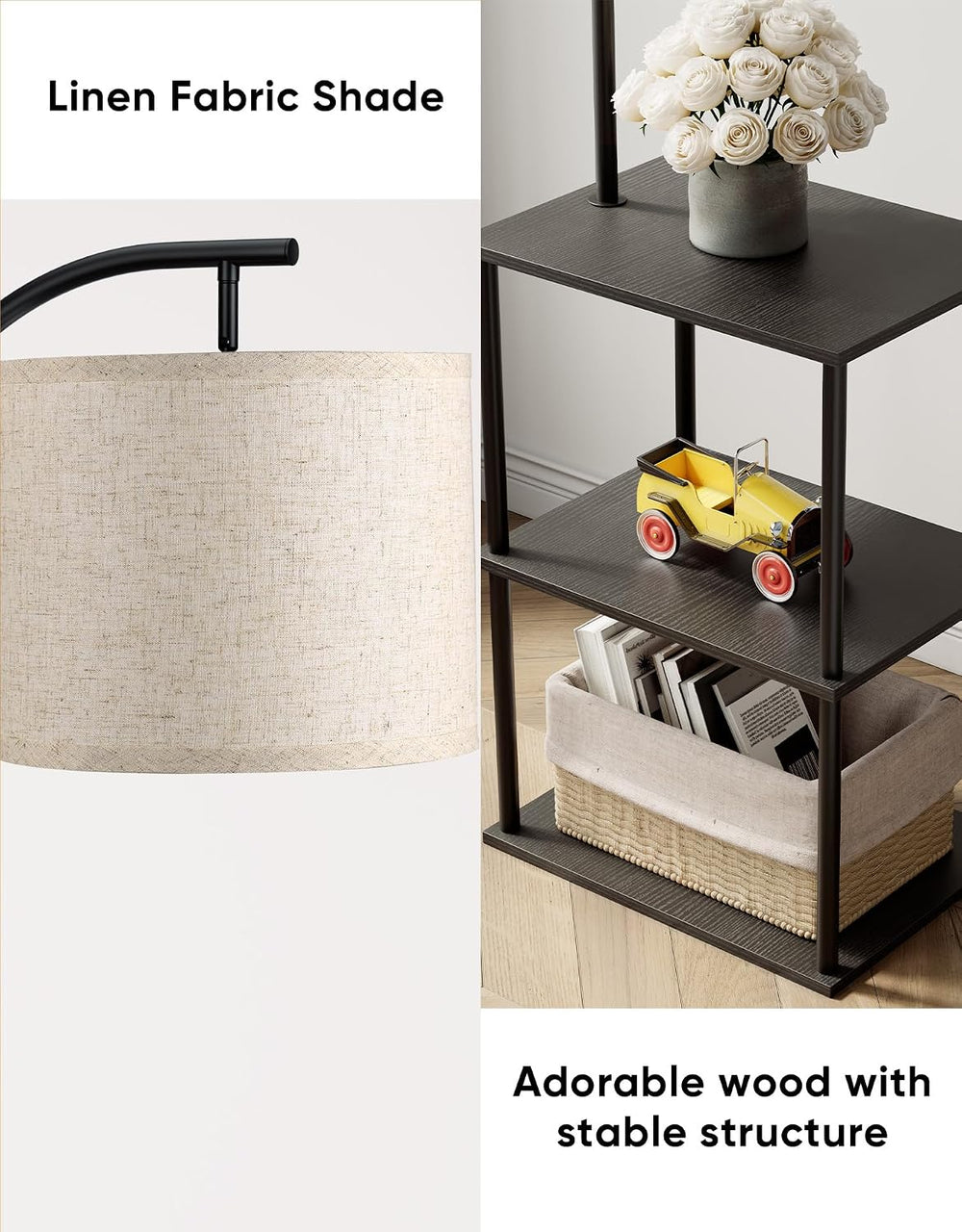 Black Floor Lamp with Table 2 Pack, Night Stand with Lamp, Narrow Side Table ...