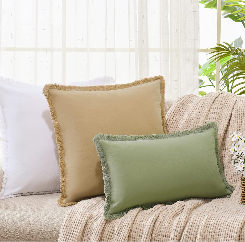 ZWJD Pillow Covers 26x26 Set of 2 Khaki Throw Pillow Covers with Fringe Chic ...