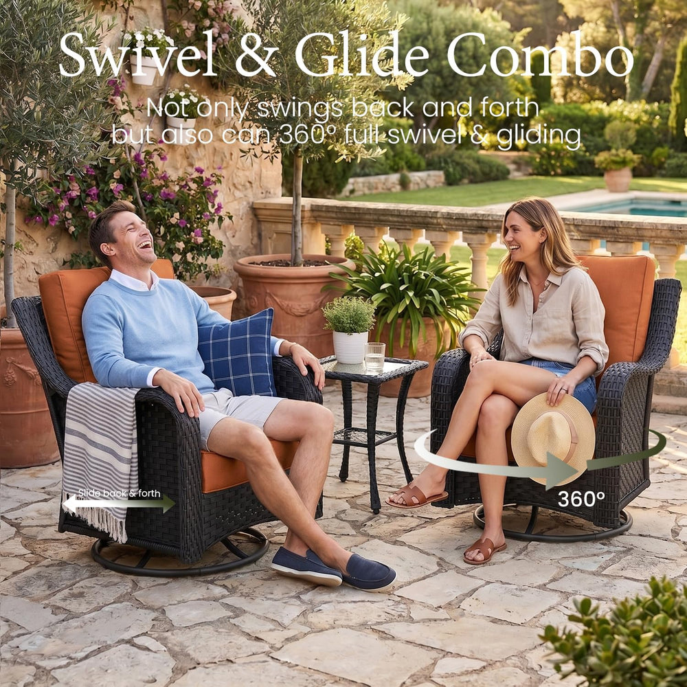 LayinSun 3 Piece Wicker Outdoor Furniture Set with 6-inch Comfy Cushions